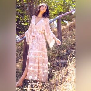 A COLLECTIVE STORY Empire Waist Tiered Maxi Dress Bohemian Floral Pink Size S